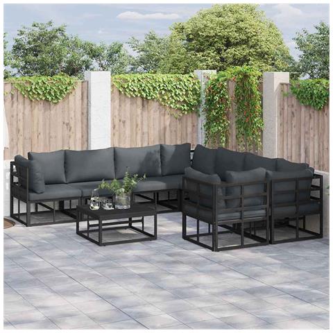 Set Divano da Giardino con cuscino 9 pcs Nero Alluminio - Foto 2