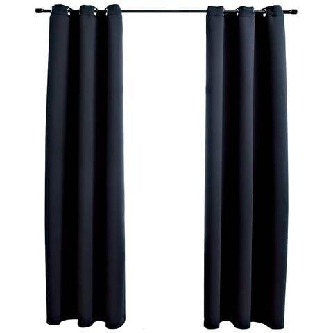 Tende oscuranti con anelli 2 pz Nero 97x213 cm Tessuto - Foto 1