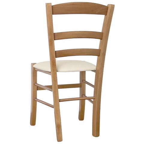 Sedia Paesana In Legno Noce Chiaro Con Seduta Imbottita In Similpelle Beige - Foto 5