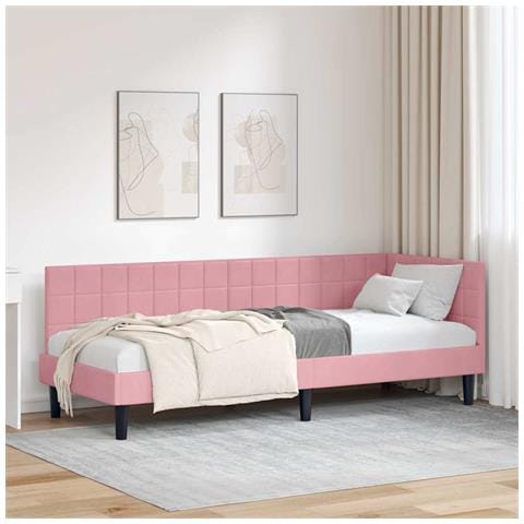 Cornice del letto ad angolo Rosa 80 cm x 200 cm Tessuto - Foto 2