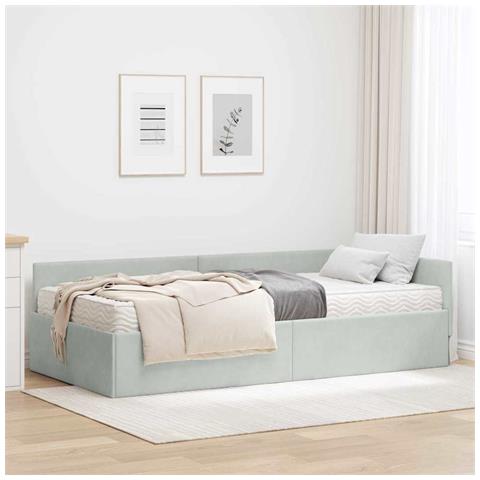 Struttura Letto Angolare con Materasso 2 pcs Grigio chiaro - Foto 2