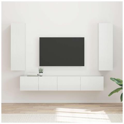Set mobile TV 3 pcs Bianco Lucido Legno multistrato - Foto 2