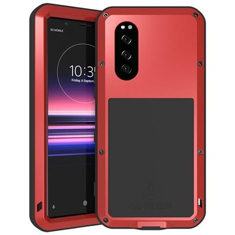 Pellicola Protettiva per Xperia 5 - Silicone+Vidrio+Metallo, Rosso, Antiurto - Foto 1
