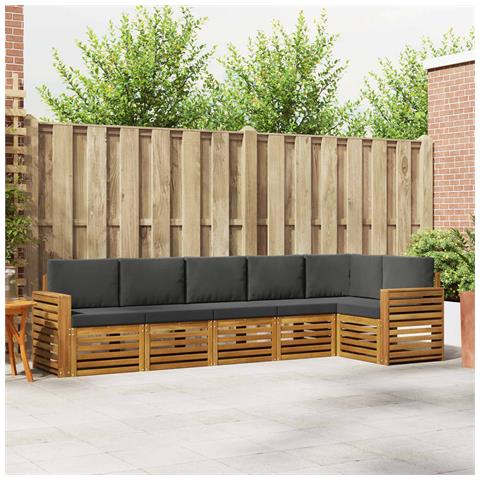 Set divani 6 pcs Naturale e Antracite Legno di Acacia Massello - Foto 2