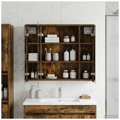 Mobiletto per specchio da bagno Rovere fumé 73,5 x 16 x 62,5 cm - Foto 2