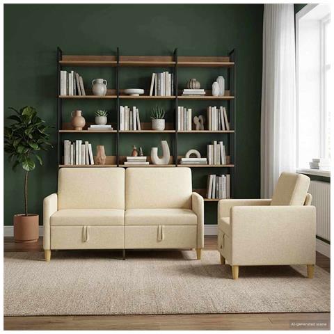 Set di Divani con Storage 2 pcs Crema Poliestere - Foto 2