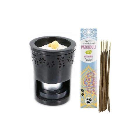 Bruciatore Di Incenso Pietra Nera + Incenso Indiano Con Patchouli - Foto 1