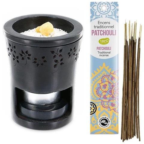 Bruciatore Di Incenso Pietra Nera + Incenso Indiano Con Patchouli - Foto 2
