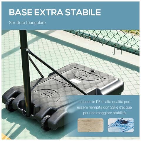 Canestro Basket Altezza Regolabile 5 Livelli 175-215cm, Struttura Metallo E Base Riempibile Con Ruote, Tabellone Pe - Foto 2