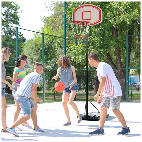 Canestro Basket Altezza Regolabile 5 Livelli 175-215cm, Struttura Metallo E Base Riempibile Con Ruote, Tabellone Pe - Foto 6