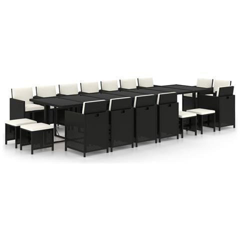 Set Da Pranzo Per Giardino 19 Pz Con Cuscini In Polyrattan Nero - Foto 1