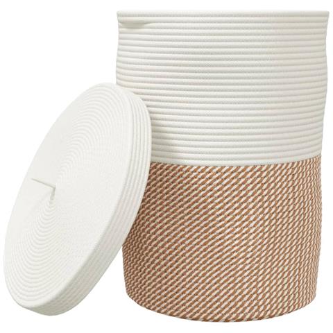 Cestino Portaoggetti Coperchio Marrone E Bianco 37x50cm Cotone - Foto 2