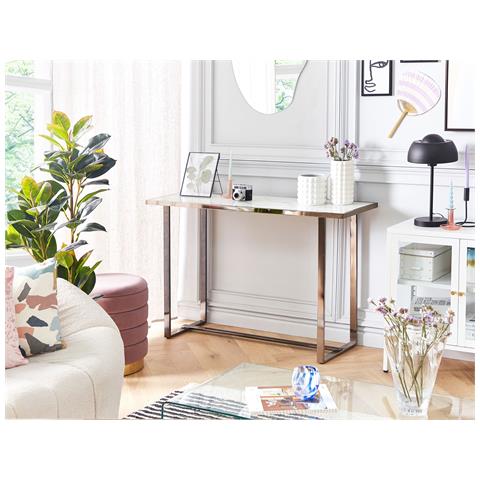 Tavolino Consolle Plano Vetro Temperato Marmo Bianco - Foto 1