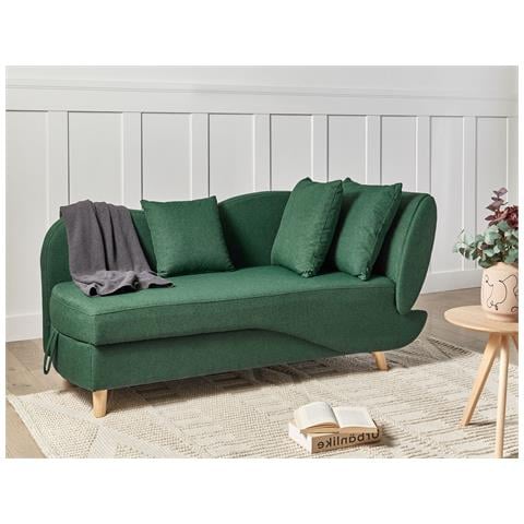 Chaise Longue Versione Destra Meri Lino Sintetico Verde Con Contenitore - Foto 1