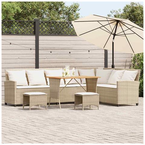 Set Divano da Giardino 4 pz con Cuscini a L Beige in Polyrattan - Foto 1