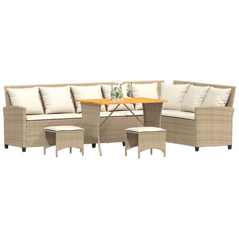 Set Divano da Giardino 4 pz con Cuscini a L Beige in Polyrattan - Foto 2