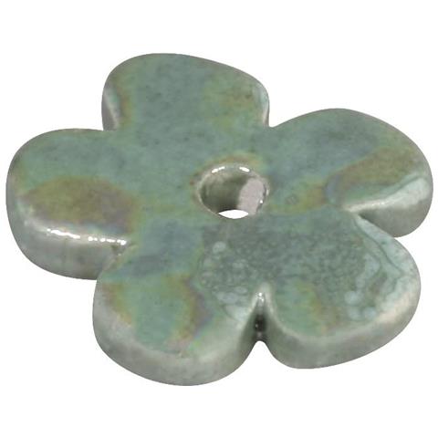 Perlina Forma Fiore In Ceramica 2,5 X 2,5cm - Foro Ø3,5mm - Colore Verde Acqua - Foto 1