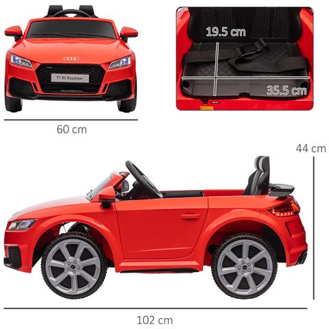 Macchina Elettrica per Bambini 3-5 Anni Licenza AUDI TT con Telecomando e Fari LED, 102x60x44 cm, Rosso - Foto 2