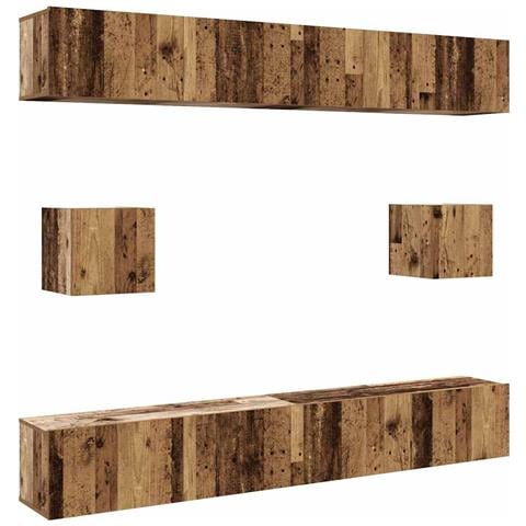 Set Mobile Tv 6 Pz Montato A Parete Legno Antico In Truciolato - Foto 2