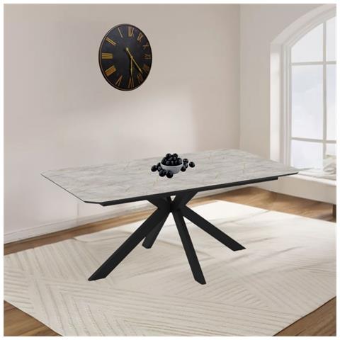 Tavolo Allungabile Opera In Piano Lagina Effetto Marmo Grigio Opaco E Struttura In Metallo Nero - Foto 1