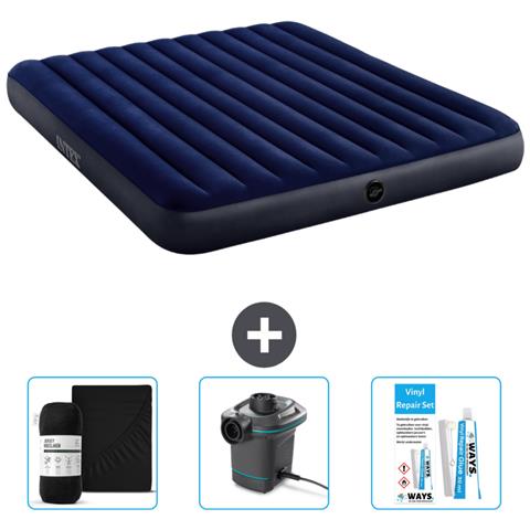 Set Materassino Gonfiabile - 203x183x25 Cm - Blu - Include Accessori Coordinati Cb8 - Foto 1