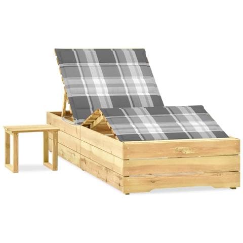 Lettino Da Giardino Con Tavolino Cuscino Legno Pino Impregnato - Foto 2