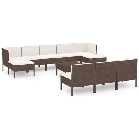 Set Divani Da Giardino 11 Pz Con Cuscini In Polyrattan Marrone - Foto 1