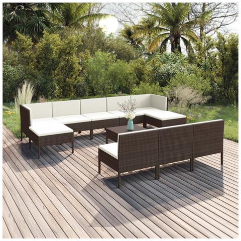 Set Divani Da Giardino 11 Pz Con Cuscini In Polyrattan Marrone - Foto 8