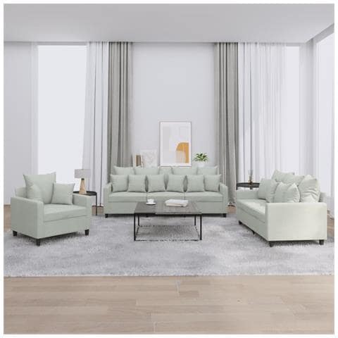 Set di Divani 3 pz con Cuscini Grigio Chiaro in Velluto - Foto 2