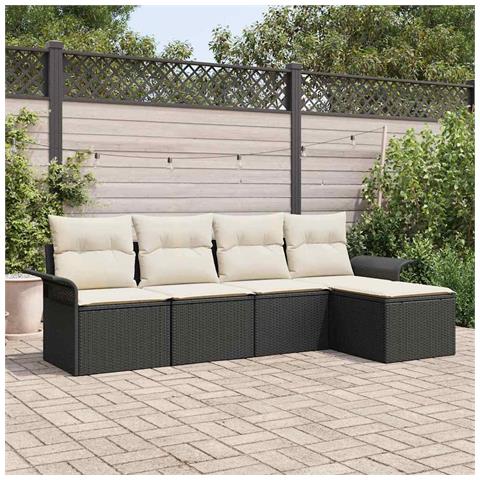 Set di divani da giardino 5 pezzi con cuscini in polyrattan nero, Divano da giardino 2 posti con spazio di stoccaggio e cuscini in polyrattan nero - Foto 2