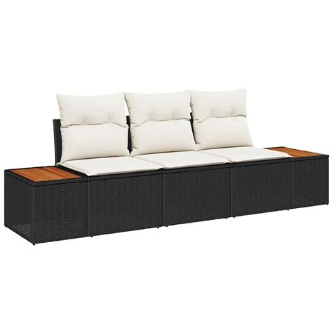 Set di divani da giardino da 3 pezzi con cuscini Nero Polyrattan Acacia - Foto 1