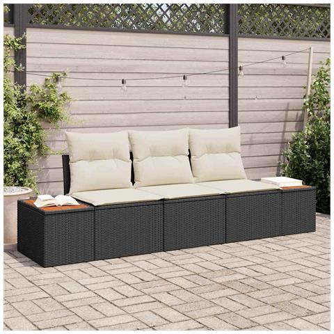 Set di divani da giardino da 3 pezzi con cuscini Nero Polyrattan Acacia - Foto 2