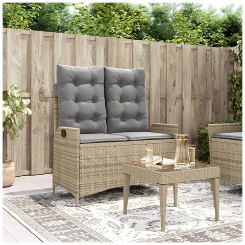 Panca Reclinabile da Giardino con Cuscini Beige in Polyrattan - Foto 2