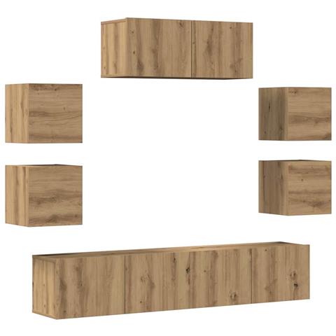 Set Mobile TV 7 pz Montato a Parete Rovere in Legno Multistrato - Foto 1