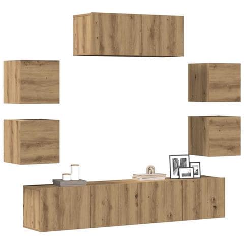 Set Mobile TV 7 pz Montato a Parete Rovere in Legno Multistrato - Foto 2