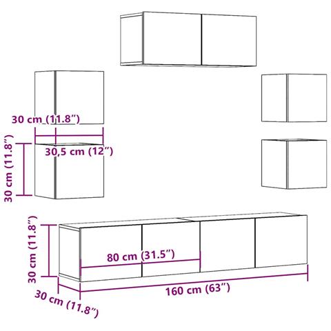 Set Mobile TV 7 pz Montato a Parete Rovere in Legno Multistrato - Foto 9