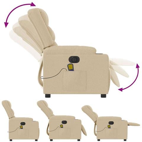 Poltrona Reclinabile Massaggiante Elettrica Crema in Tessuto - Foto 9