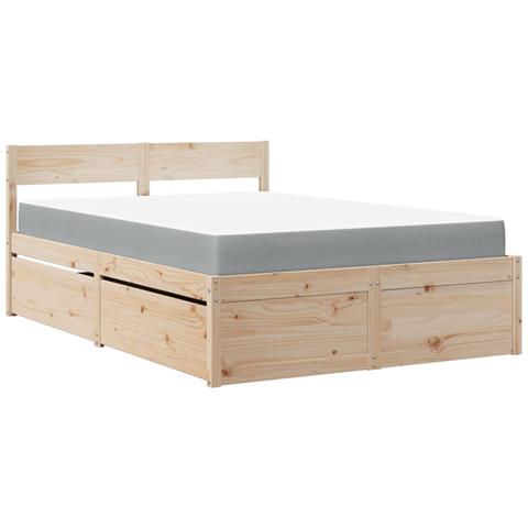 Letto con Cassetti e Materasso 120x200 cm Legno Massello Pino - Foto 1