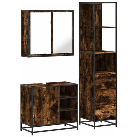Set Mobili da Bagno 3 pz Rovere Fumo in Legno Multistrato - Foto 1