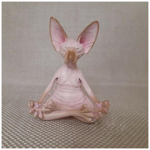 Statua Decorativa Grande Di Gatto Sphynx Meditante In Resina - Ornamento Zen Per La Casa E L'ufficio Pink - Foto 2