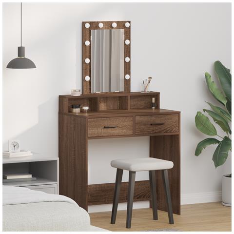 Tavolo da Toeletta con Luci a LED Marrone Rovere 79x41x140 cm - Foto 2