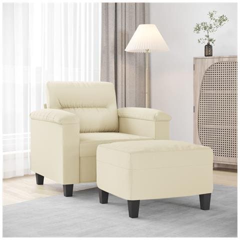 Poltrona con Poggiapiedi Crema 60 cm in Similpelle - Foto 2