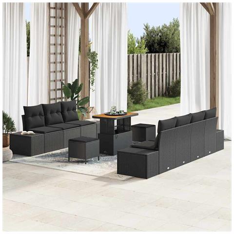Set Divano da Giardino con cuscino 10 pcs Nero Poly Rattan - Foto 2