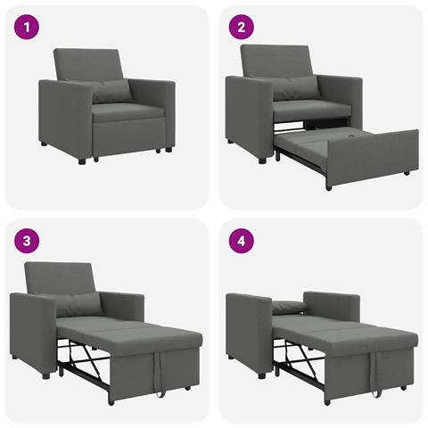 Divano Letto Singolo Grigio scuro 90 x 165 x 87 cm Tessuto - Foto 9
