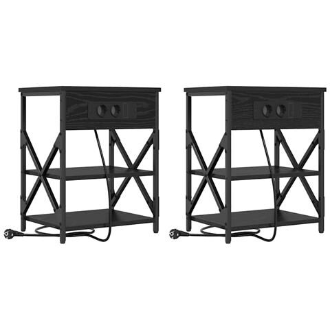 Comò con stazione di ricarica con lo scaffale 2 pcs Rovere nero - Foto 1