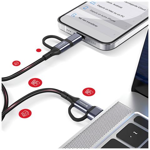 Cavo Intercambiabile 4-in-1 Usb-c A Usb-a E Lightning 60w 1,5 M, Nero - Foto 4