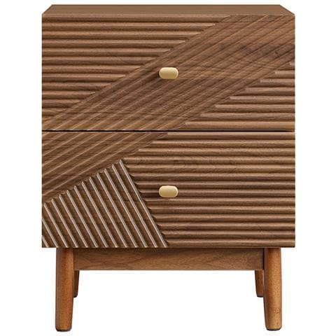 Comodino Vintage 2 Cassetti, Legno Con Gambe In Gomma, Marrone Scuro - Foto 1