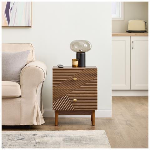 Comodino Vintage 2 Cassetti, Legno Con Gambe In Gomma, Marrone Scuro - Foto 2