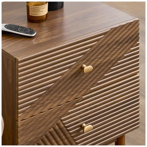 Comodino Vintage 2 Cassetti, Legno Con Gambe In Gomma, Marrone Scuro - Foto 7