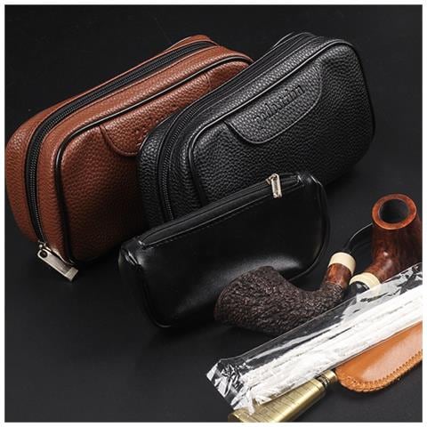 Custodia Portatile In Pelle Per Pipe - Contiene 2 Pipe E Accessori Black - Foto 2